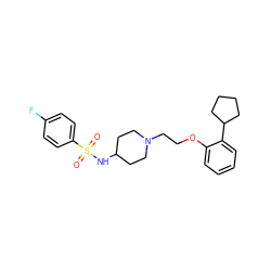 O=S(=O)(NC1CCN(CCOc2ccccc2C2CCCC2)CC1)c1ccc(F)cc1 ZINC000653699926