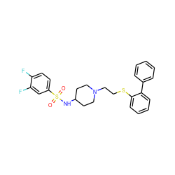 O=S(=O)(NC1CCN(CCSc2ccccc2-c2ccccc2)CC1)c1ccc(F)c(F)c1 ZINC000095571965