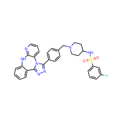 O=S(=O)(NC1CCN(Cc2ccc(-c3nnc4n3-c3cccnc3Nc3ccccc3-4)cc2)CC1)c1cccc(F)c1 ZINC000096174090
