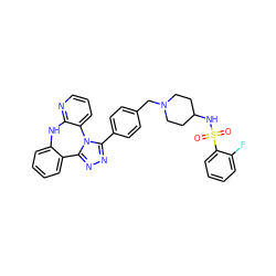 O=S(=O)(NC1CCN(Cc2ccc(-c3nnc4n3-c3cccnc3Nc3ccccc3-4)cc2)CC1)c1ccccc1F ZINC000096174080