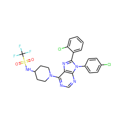 O=S(=O)(NC1CCN(c2ncnc3c2nc(-c2ccccc2Cl)n3-c2ccc(Cl)cc2)CC1)C(F)(F)F ZINC000096937561