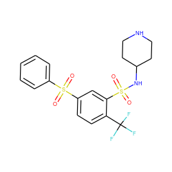 O=S(=O)(NC1CCNCC1)c1cc(S(=O)(=O)c2ccccc2)ccc1C(F)(F)F ZINC000040955762