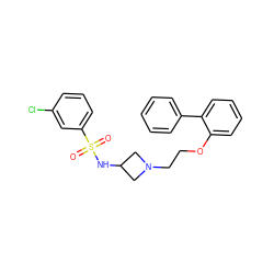 O=S(=O)(NC1CN(CCOc2ccccc2-c2ccccc2)C1)c1cccc(Cl)c1 ZINC000653687068