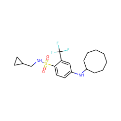 O=S(=O)(NCC1CC1)c1ccc(NC2CCCCCCC2)cc1C(F)(F)F ZINC000143529852