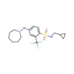 O=S(=O)(NCC1CC1)c1ccc(NN2CCCCCC2)cc1C(F)(F)F ZINC000145739842