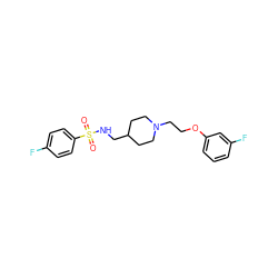 O=S(=O)(NCC1CCN(CCOc2cccc(F)c2)CC1)c1ccc(F)cc1 ZINC000095576731