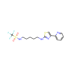 O=S(=O)(NCCCCCNc1nc(-c2ccccn2)cs1)C(F)(F)F ZINC000073158912