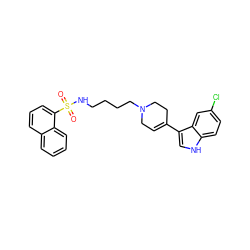 O=S(=O)(NCCCCN1CC=C(c2c[nH]c3ccc(Cl)cc23)CC1)c1cccc2ccccc12 ZINC000114603061