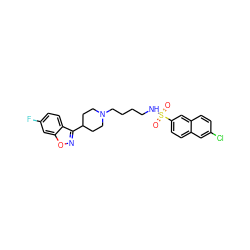 O=S(=O)(NCCCCN1CCC(c2noc3cc(F)ccc23)CC1)c1ccc2cc(Cl)ccc2c1 ZINC000114599089