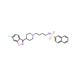 O=S(=O)(NCCCCN1CCC(c2noc3cc(F)ccc23)CC1)c1ccc2ccccc2c1 ZINC000114599884