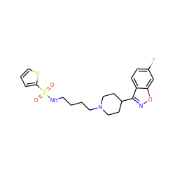 O=S(=O)(NCCCCN1CCC(c2noc3cc(F)ccc23)CC1)c1cccs1 ZINC000114599223