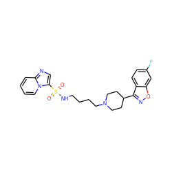 O=S(=O)(NCCCCN1CCC(c2noc3cc(F)ccc23)CC1)c1cnc2ccccn12 ZINC000114601352