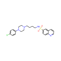 O=S(=O)(NCCCCN1CCN(c2ccc(Cl)cc2)CC1)c1ccc2ncccc2c1 ZINC000073274645