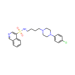 O=S(=O)(NCCCCN1CCN(c2ccc(Cl)cc2)CC1)c1cncc2ccccc12 ZINC000073280996