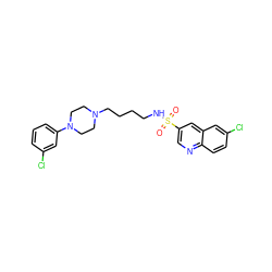 O=S(=O)(NCCCCN1CCN(c2cccc(Cl)c2)CC1)c1cnc2ccc(Cl)cc2c1 ZINC000073197810