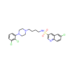 O=S(=O)(NCCCCN1CCN(c2cccc(Cl)c2Cl)CC1)c1cnc2ccc(Cl)cc2c1 ZINC000095595446