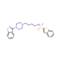 O=S(=O)(NCCCCN1CCN(c2noc3ccccc23)CC1)c1cc2ccccc2s1 ZINC000114602028