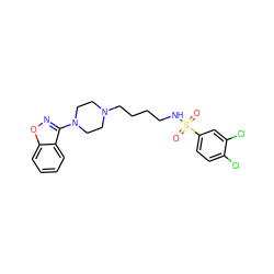 O=S(=O)(NCCCCN1CCN(c2noc3ccccc23)CC1)c1ccc(Cl)c(Cl)c1 ZINC000114601448