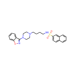 O=S(=O)(NCCCCN1CCN(c2noc3ccccc23)CC1)c1ccc2ccccc2c1 ZINC000114600768