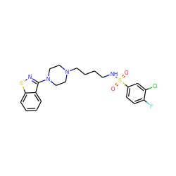 O=S(=O)(NCCCCN1CCN(c2nsc3ccccc23)CC1)c1ccc(F)c(Cl)c1 ZINC000114600627