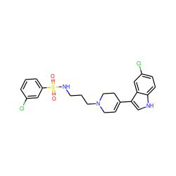 O=S(=O)(NCCCN1CC=C(c2c[nH]c3ccc(Cl)cc23)CC1)c1cccc(Cl)c1 ZINC000114611550