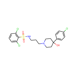 O=S(=O)(NCCCN1CCC(O)(c2ccc(Cl)cc2)CC1)c1c(Cl)cccc1Cl ZINC000029125684