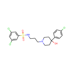 O=S(=O)(NCCCN1CCC(O)(c2ccc(Cl)cc2)CC1)c1cc(Cl)cc(Cl)c1 ZINC000029125683