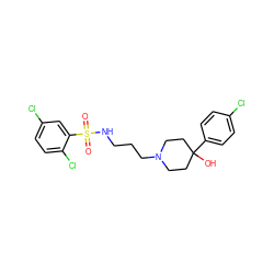 O=S(=O)(NCCCN1CCC(O)(c2ccc(Cl)cc2)CC1)c1cc(Cl)ccc1Cl ZINC000029125729