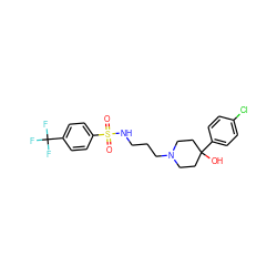 O=S(=O)(NCCCN1CCC(O)(c2ccc(Cl)cc2)CC1)c1ccc(C(F)(F)F)cc1 ZINC000029125376