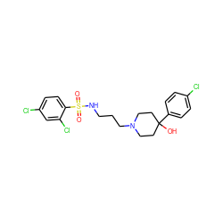 O=S(=O)(NCCCN1CCC(O)(c2ccc(Cl)cc2)CC1)c1ccc(Cl)cc1Cl ZINC000029125731