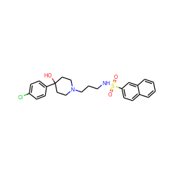 O=S(=O)(NCCCN1CCC(O)(c2ccc(Cl)cc2)CC1)c1ccc2ccccc2c1 ZINC000029125730