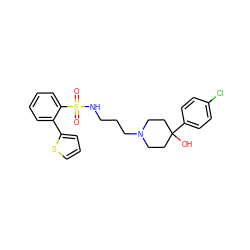 O=S(=O)(NCCCN1CCC(O)(c2ccc(Cl)cc2)CC1)c1ccccc1-c1cccs1 ZINC000029125840