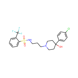 O=S(=O)(NCCCN1CCC(O)(c2ccc(Cl)cc2)CC1)c1ccccc1C(F)(F)F ZINC000029125419