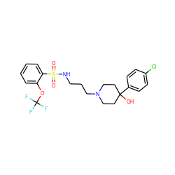 O=S(=O)(NCCCN1CCC(O)(c2ccc(Cl)cc2)CC1)c1ccccc1OC(F)(F)F ZINC000029125372