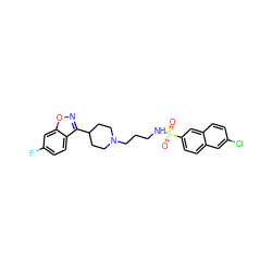 O=S(=O)(NCCCN1CCC(c2noc3cc(F)ccc23)CC1)c1ccc2cc(Cl)ccc2c1 ZINC000114600477