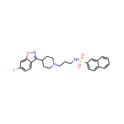 O=S(=O)(NCCCN1CCC(c2noc3cc(F)ccc23)CC1)c1ccc2ccccc2c1 ZINC000114602895