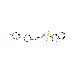 O=S(=O)(NCCCN1CCN(c2ccc(Cl)cc2)CC1)c1cnc2ccccc2c1 ZINC000073197439