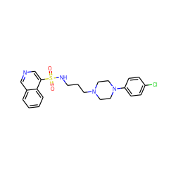 O=S(=O)(NCCCN1CCN(c2ccc(Cl)cc2)CC1)c1cncc2ccccc12 ZINC000073280994