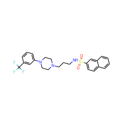 O=S(=O)(NCCCN1CCN(c2cccc(C(F)(F)F)c2)CC1)c1ccc2ccccc2c1 ZINC000040429977