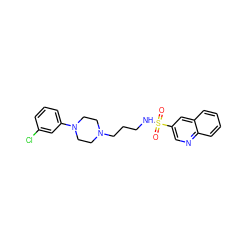 O=S(=O)(NCCCN1CCN(c2cccc(Cl)c2)CC1)c1cnc2ccccc2c1 ZINC000073274654