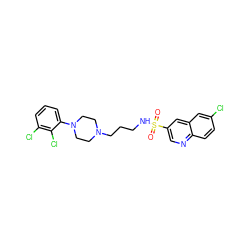 O=S(=O)(NCCCN1CCN(c2cccc(Cl)c2Cl)CC1)c1cnc2ccc(Cl)cc2c1 ZINC000095595382