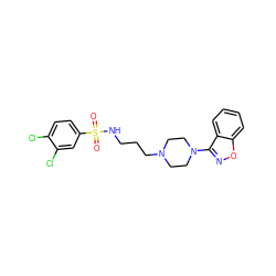 O=S(=O)(NCCCN1CCN(c2noc3ccccc23)CC1)c1ccc(Cl)c(Cl)c1 ZINC000114603417