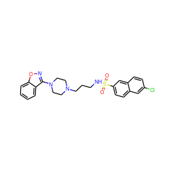 O=S(=O)(NCCCN1CCN(c2noc3ccccc23)CC1)c1ccc2cc(Cl)ccc2c1 ZINC000114601473