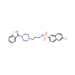 O=S(=O)(NCCCN1CCN(c2nsc3ccccc23)CC1)c1ccc2cc(Cl)ccc2c1 ZINC000114599467