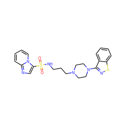 O=S(=O)(NCCCN1CCN(c2nsc3ccccc23)CC1)c1cnc2ccccn12 ZINC000114599692