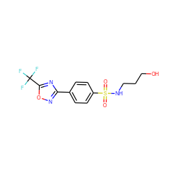 O=S(=O)(NCCCO)c1ccc(-c2noc(C(F)(F)F)n2)cc1 ZINC000142985079