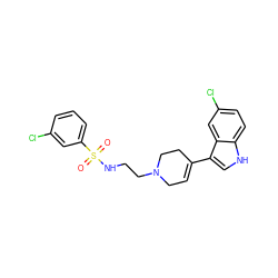 O=S(=O)(NCCN1CC=C(c2c[nH]c3ccc(Cl)cc23)CC1)c1cccc(Cl)c1 ZINC000114611660