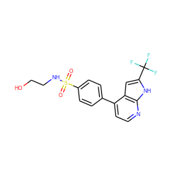 O=S(=O)(NCCO)c1ccc(-c2ccnc3[nH]c(C(F)(F)F)cc23)cc1 ZINC000095555685