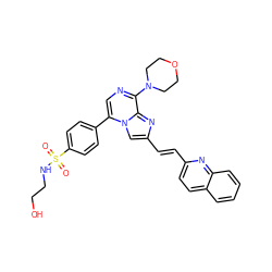 O=S(=O)(NCCO)c1ccc(-c2cnc(N3CCOCC3)c3nc(/C=C/c4ccc5ccccc5n4)cn23)cc1 ZINC000222025696