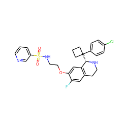 O=S(=O)(NCCOc1cc2c(cc1F)CCN[C@H]2C1(c2ccc(Cl)cc2)CCC1)c1cccnc1 ZINC000114978131